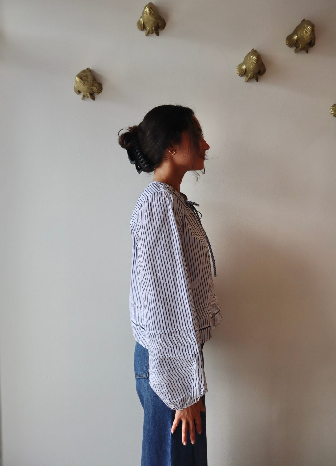 Adelle Top in Stripe side view on model