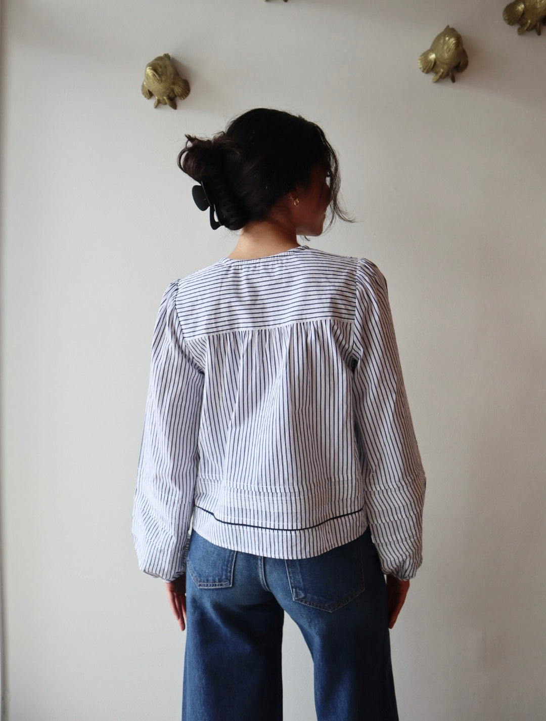 Adelle Top in Stripe back view on model