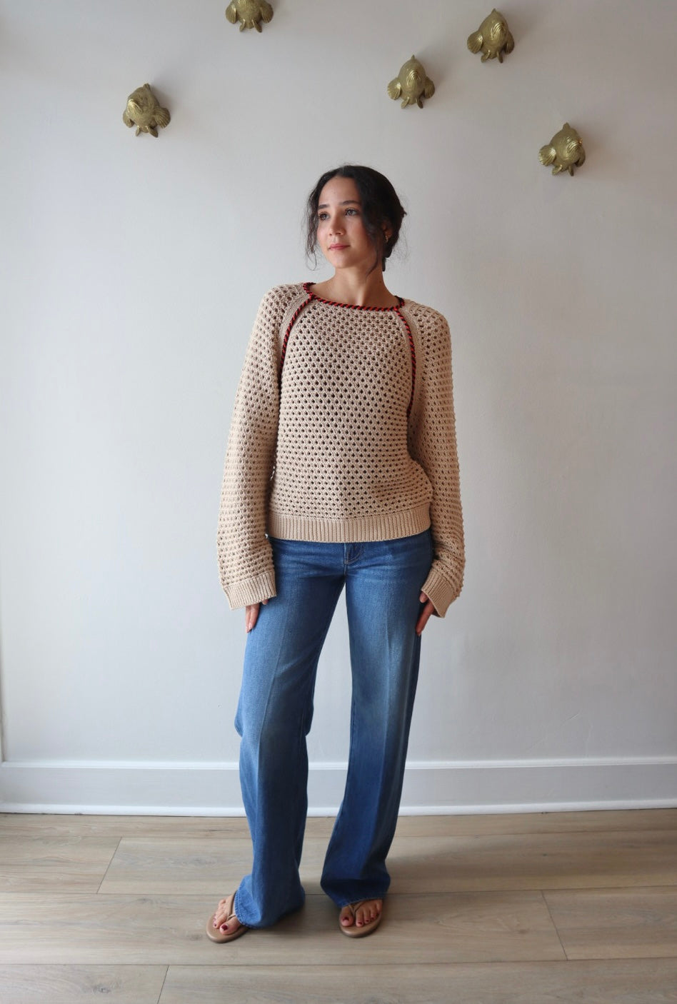 Avra Sweater full body front view on model with sleeves uncuffed