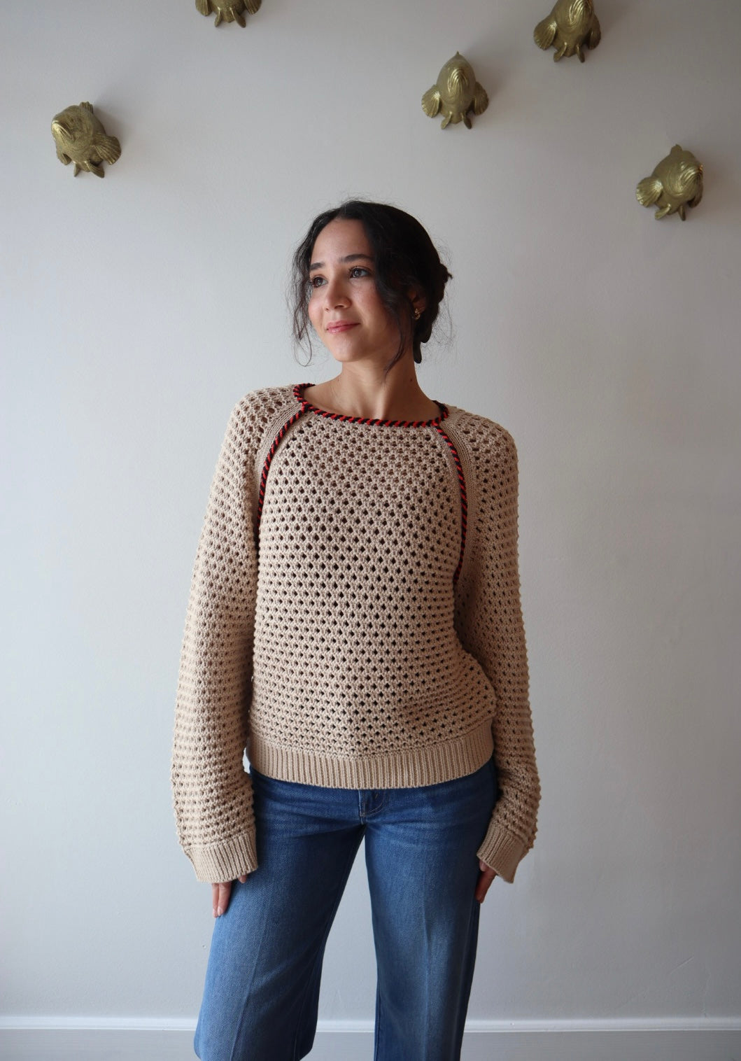 Avra Sweater front view on model with sleeves uncuffed