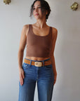 Cosmo Suede Belt farther back front view on model