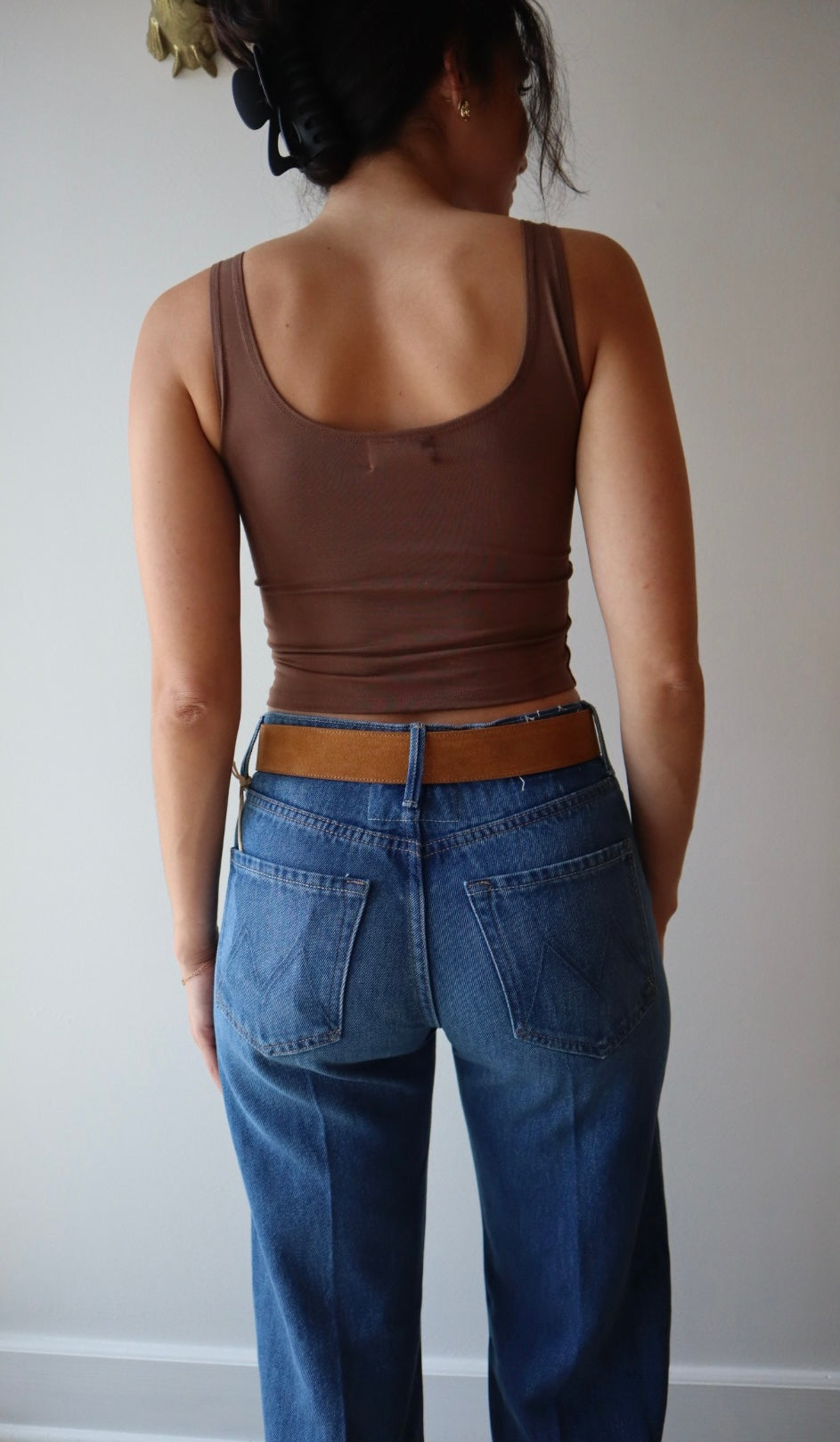 Cosmo Suede Belt back view on model
