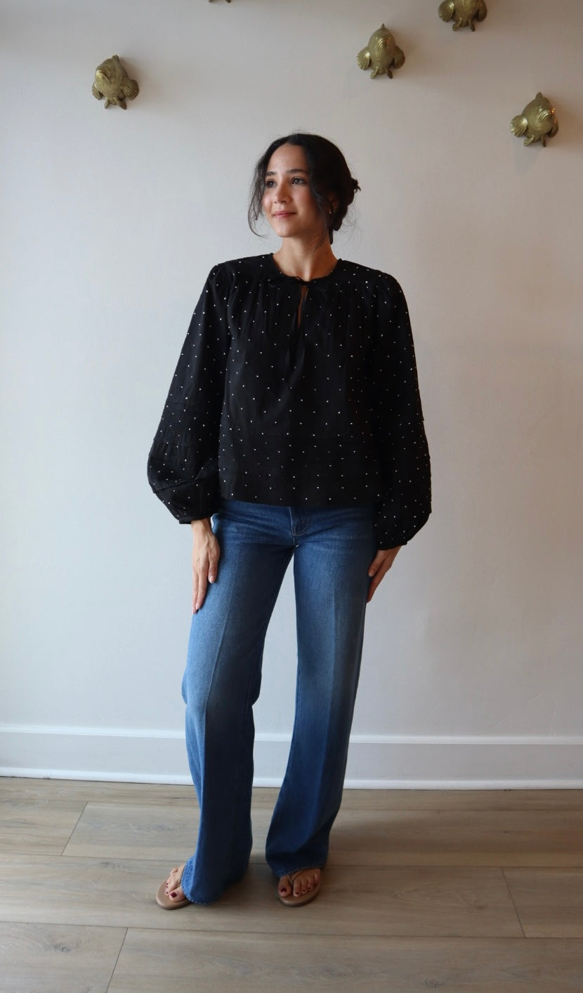 Adelle Top in Black full body front view on model