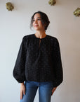 Adelle Top in Black close up front view on model