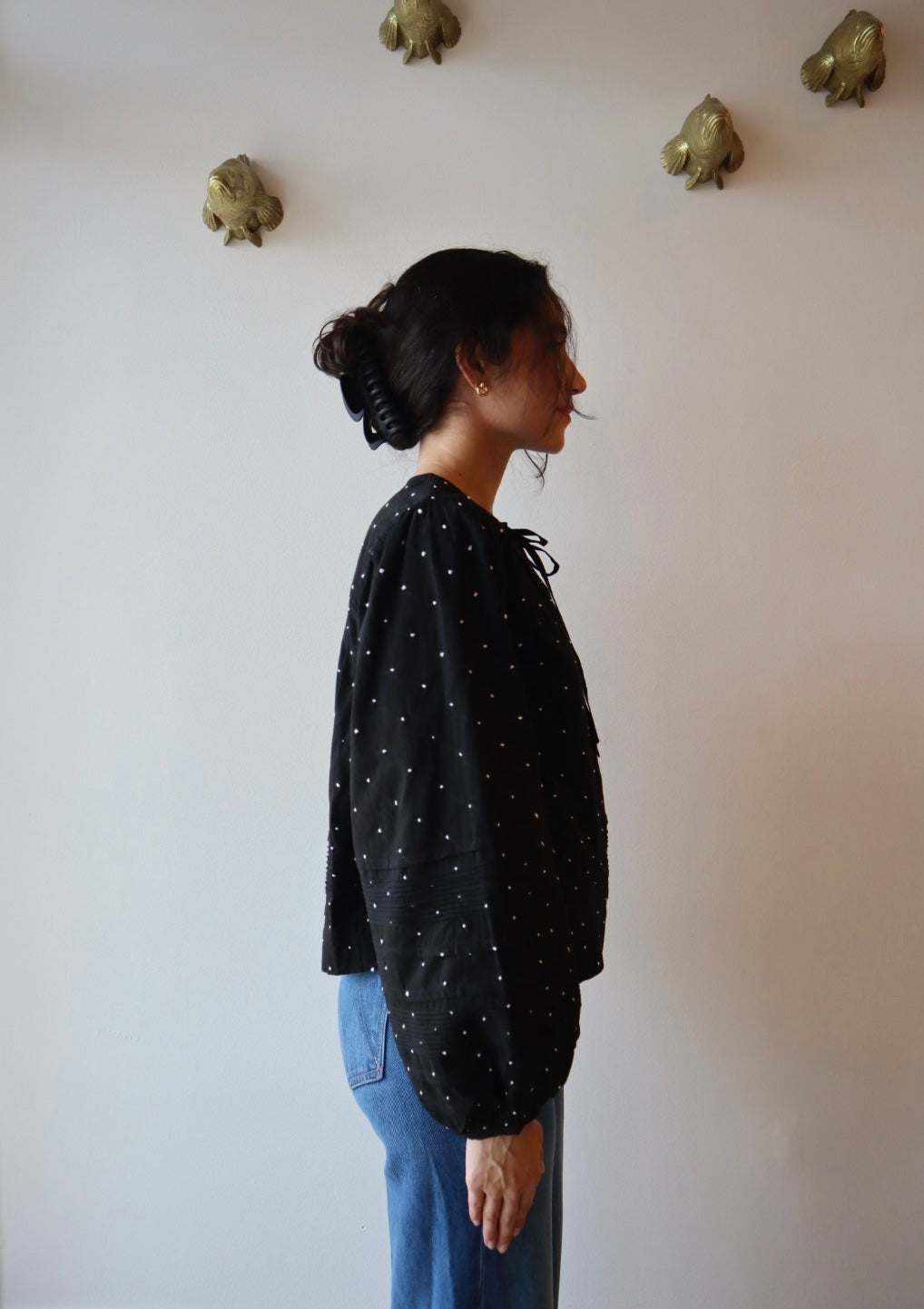 Adelle Top in Black side view on model
