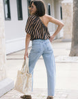 Erin One Shoulder Top and Luna High Rise Pieced Taper (Weightless) full body back