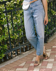 Sydney Rope Woven Block Heel with light wash jeans