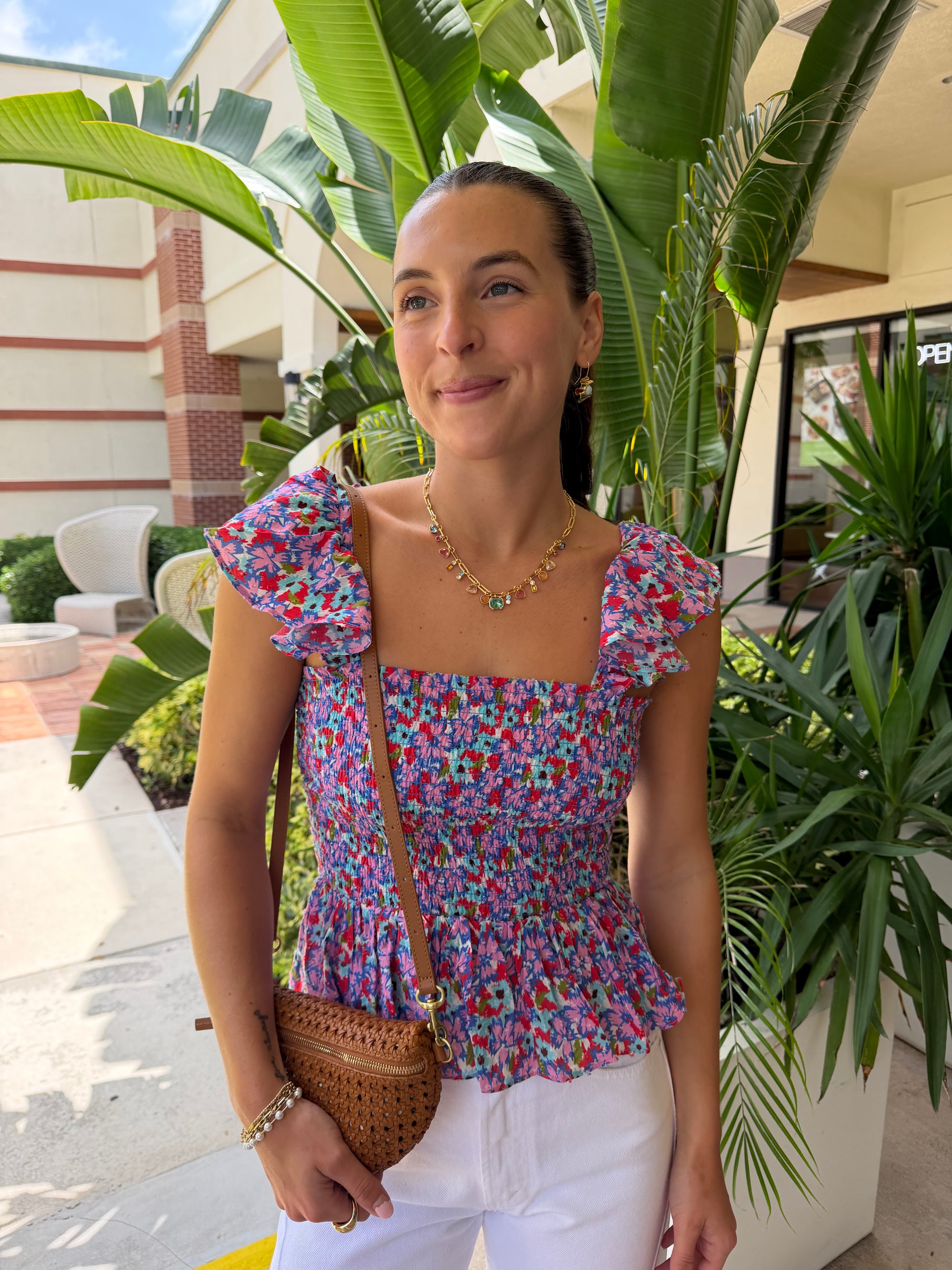 Zoe Smocked Flutter Sleeve Top close up