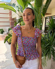 Zoe Smocked Flutter Sleeve Top close up
