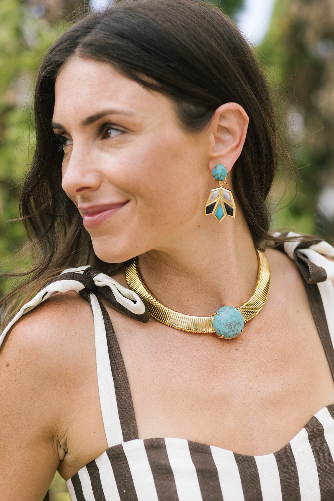 Stone Lotus Earrings with coordinating statement necklace