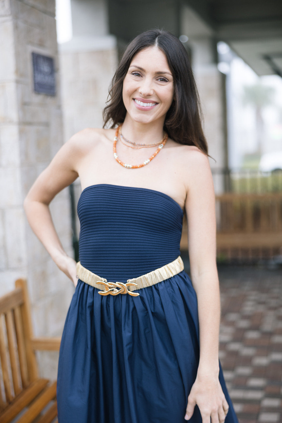 Biltmore Buckle Belt with navy blue dress
