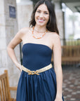 Biltmore Buckle Belt with navy blue dress