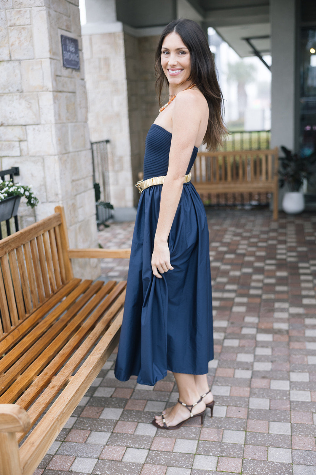 Ines Knit Combo Dress with Lele Sadoughi belt side view