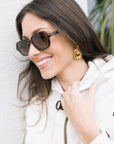 Tommie Havana Polarized Sunglasses close up side view on model