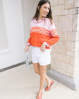 Jules Knit Polo Stripe and Leith Short in Marshmallow full body front