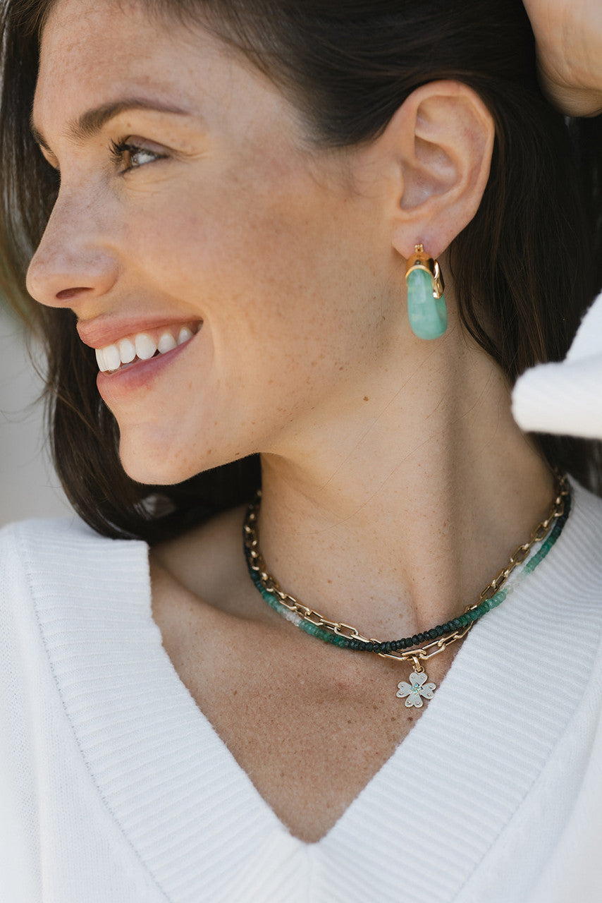 Adina Reyter 5.33 16" Italian Link Necklace with emerald necklace and clover charm