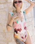 Liset One Piece and Solange Sunglasses Scarlet Chroma + Bordeaux front view