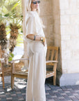 Blair Shirt and Leroy Pleated Wide Leg Pant full body side/back
