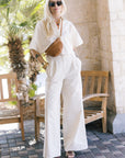 Blair Shirt and Leroy Pleated Wide Leg Pant full body front