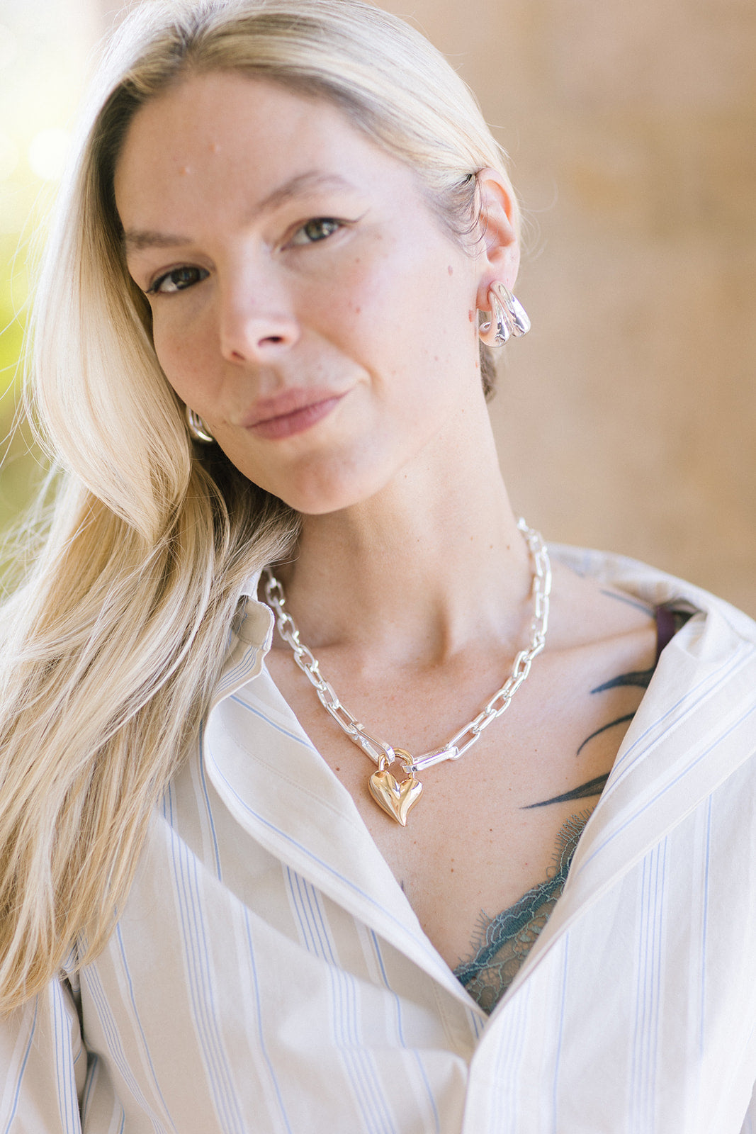 Padlock Heart Chain Necklace on model