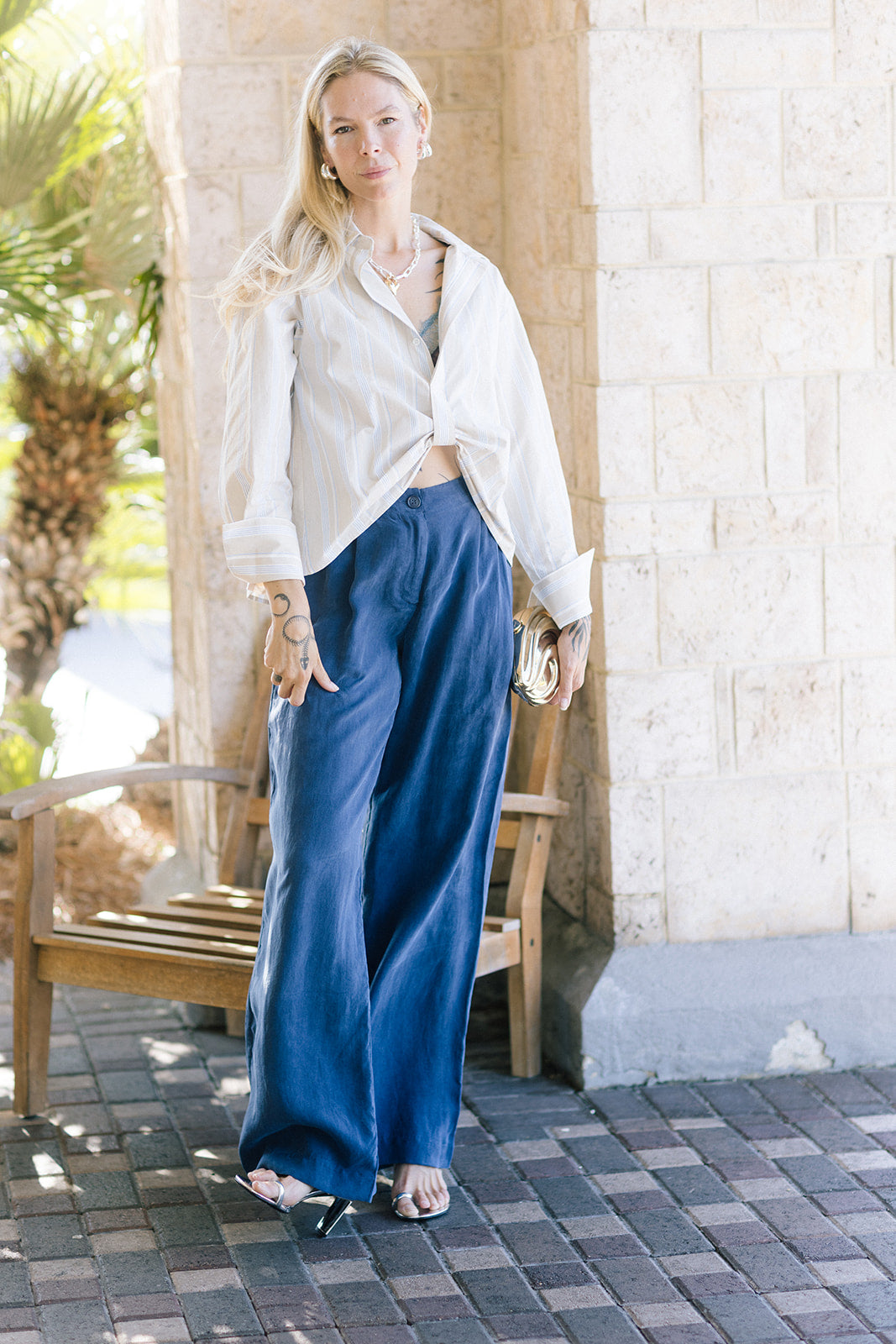 Paola Stripe Shirt and Tali Pants full body front