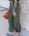 Monogram Denim Leather Flat Slide with green pants