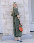 Anni Puff Sleeve Cropped Top and Freya Parachute Pant full body side