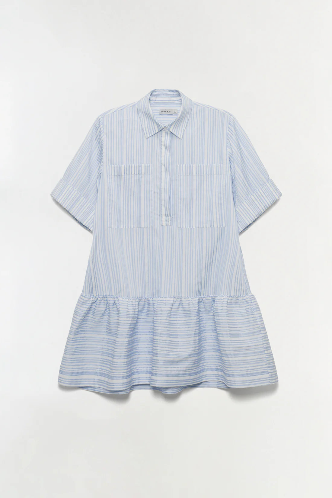 Blue and white striped dress on a white background