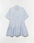Blue and white striped dress on a white background