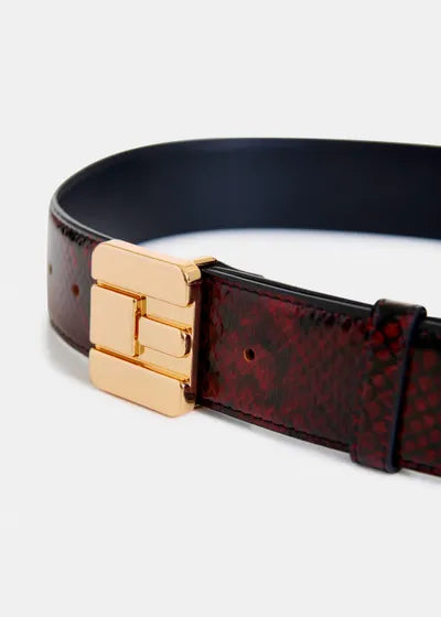 Snake Print Leather Logo Belt buckle detail