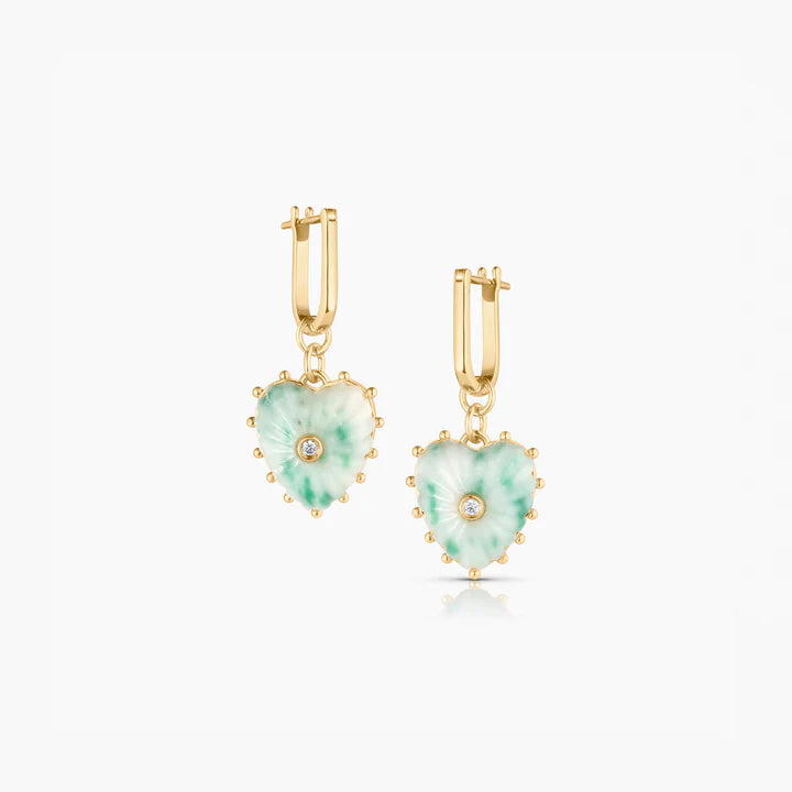 Isabel Green Dot Heart Earrings side by side