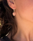 Isabel Pink Jade Heart Earrings on ear