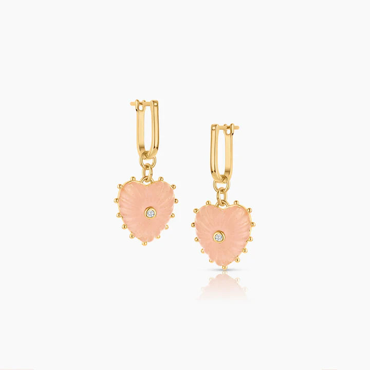 Isabel Pink Jade Heart Earrings side by side