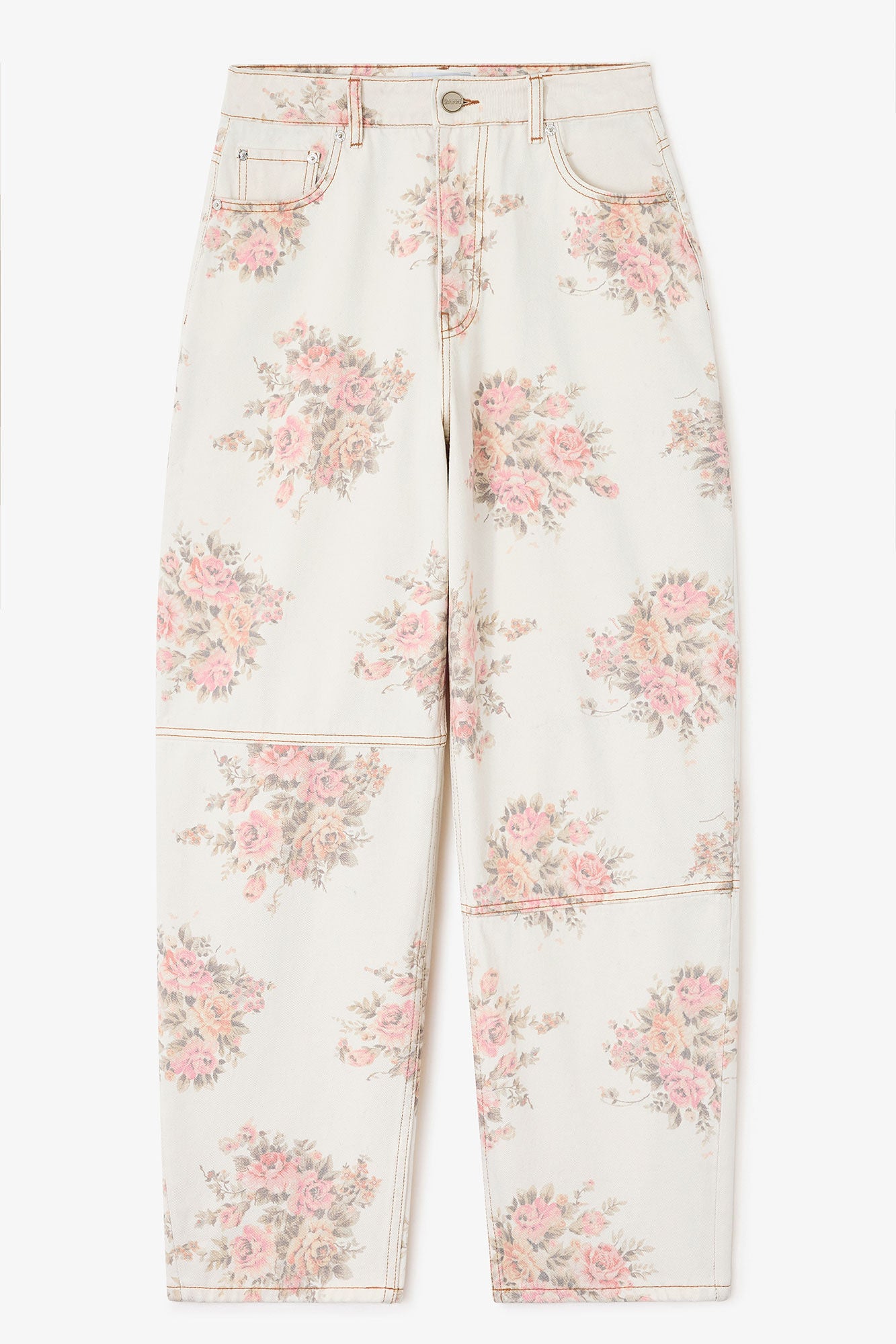 Floral-patterned pants on a white background