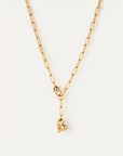 Gold chain necklace with a heart pendant on a white background