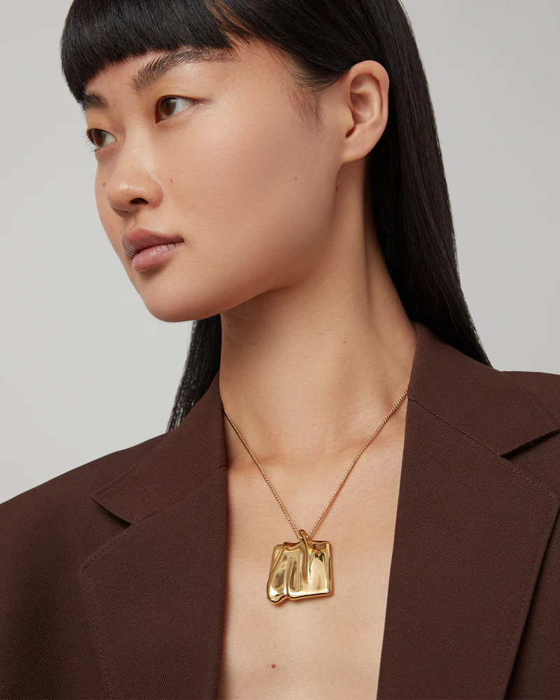 Large Sundra Pendant Necklace Gold on model
