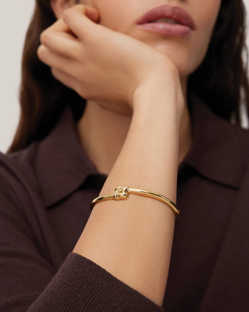 Slim Woven Square Bangle front view on model's wrist