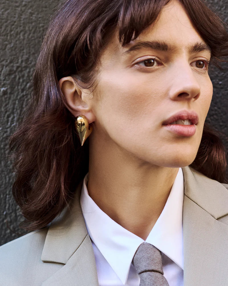 Art Heart Puff Earrings on ear