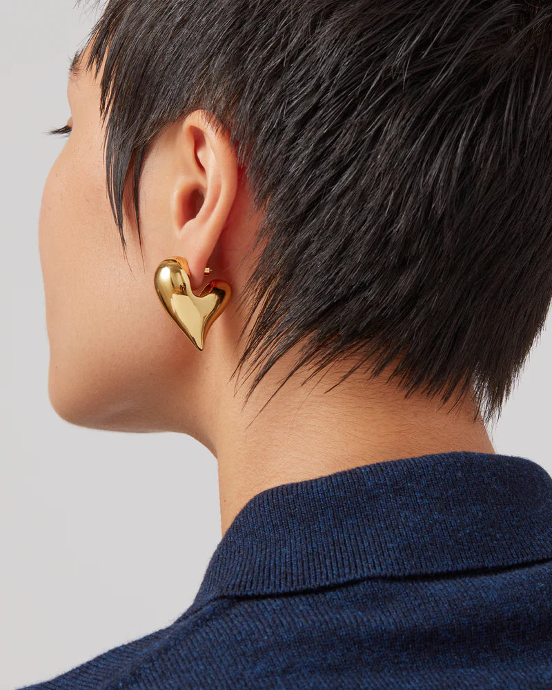 Art Heart Puff Earrings back on model