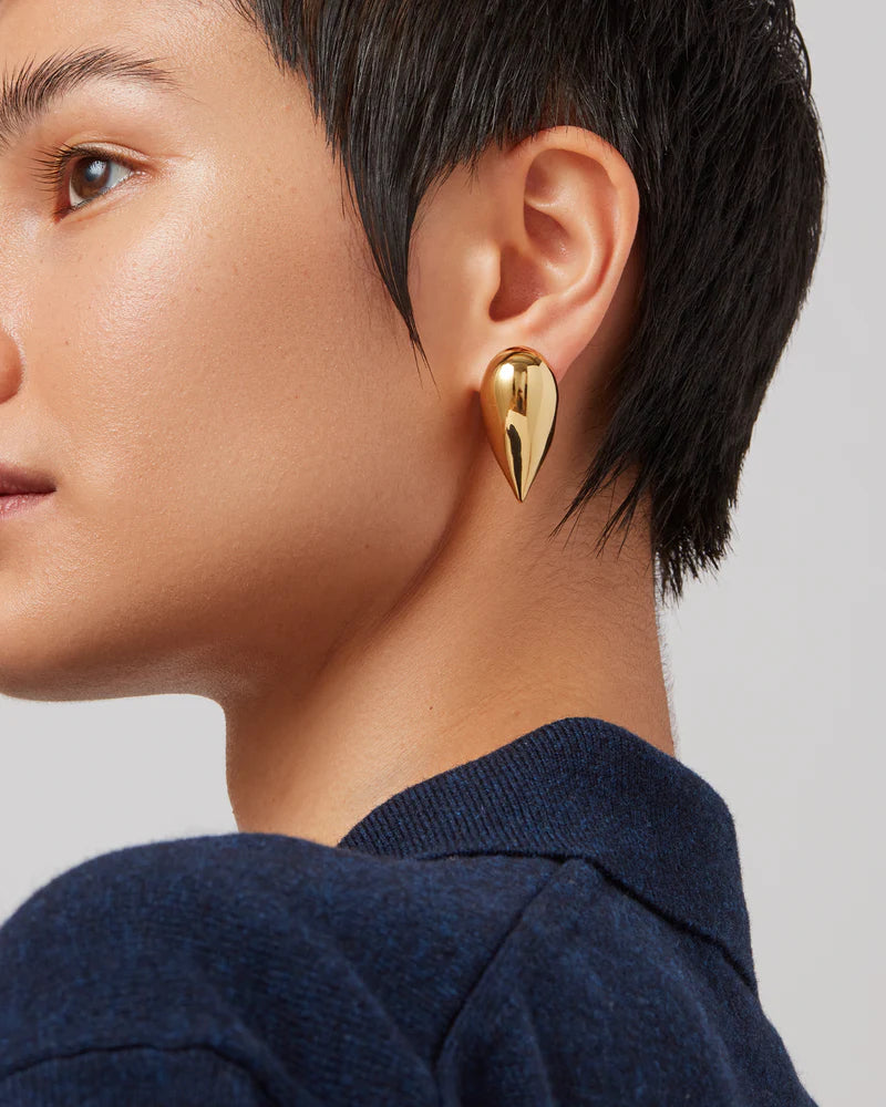 Art Heart Puff Earrings front on model