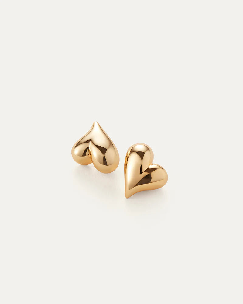 Art Heart Button Earrings Gold side by side