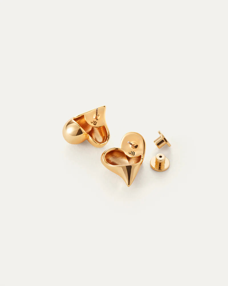 Art Heart Button Earrings Gold back