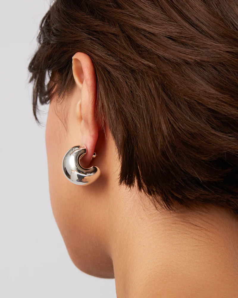Gemma Hoops in Silver back view on model