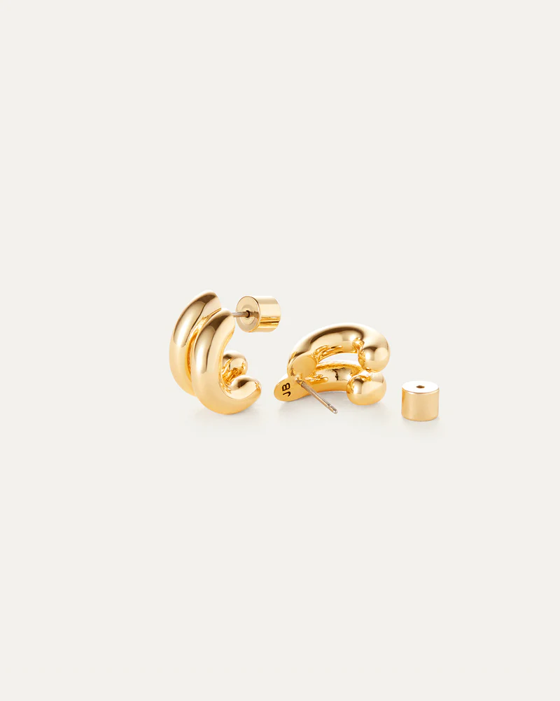 Mini Florence Earring in Gold on white background with one earring backing off