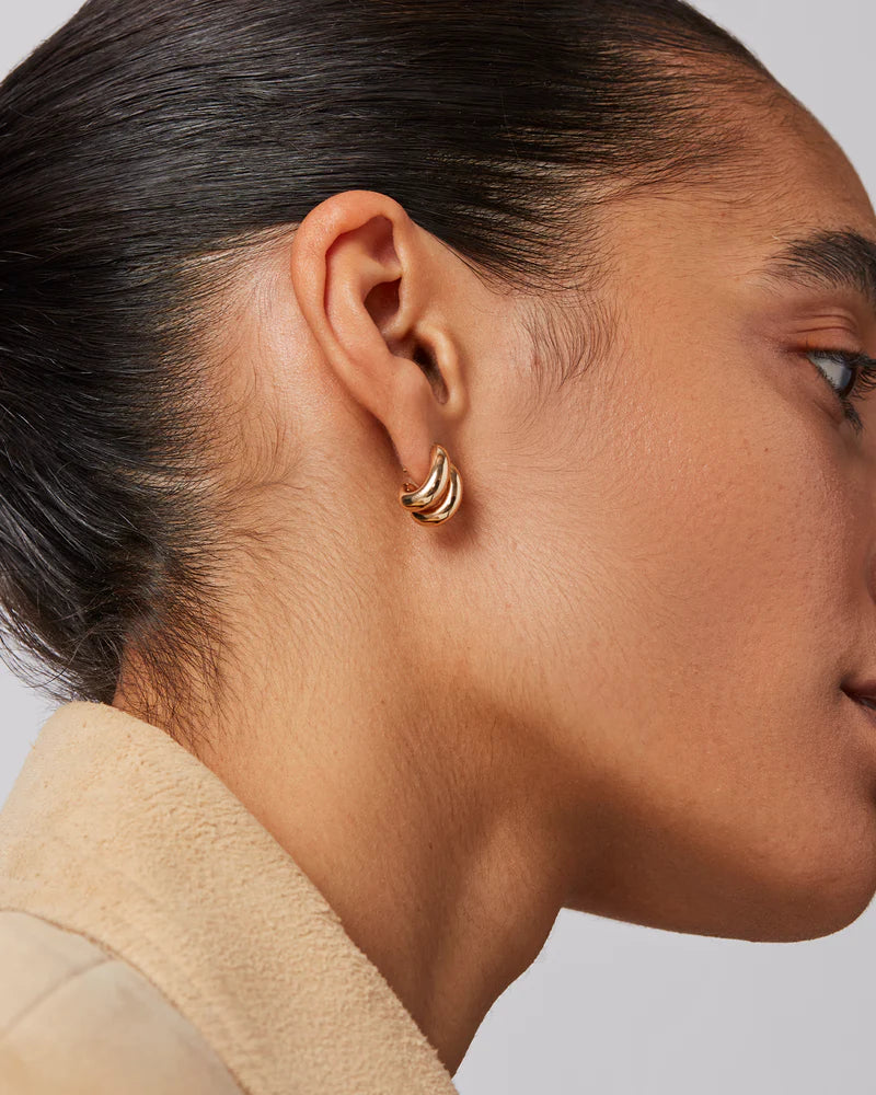 Mini Florence Earring in Gold side view on model