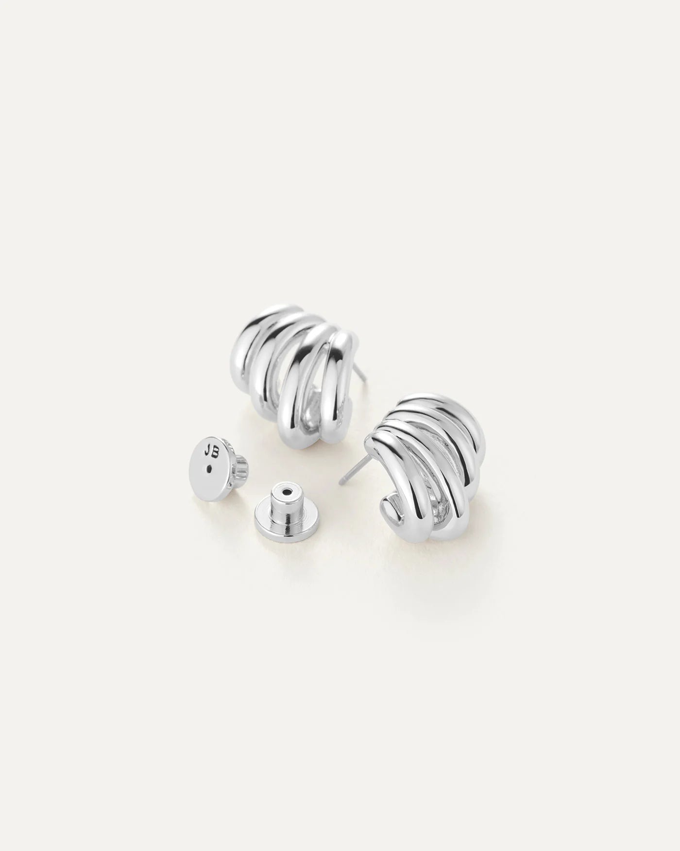 Monroe Earrings in Silver on white background showing earring backings