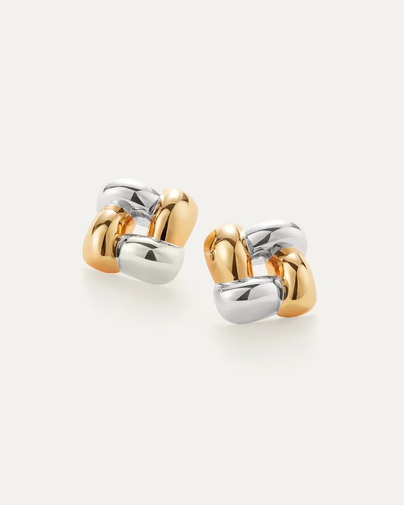 Medium Woven Square Earrings in Two-Tone front view on white background