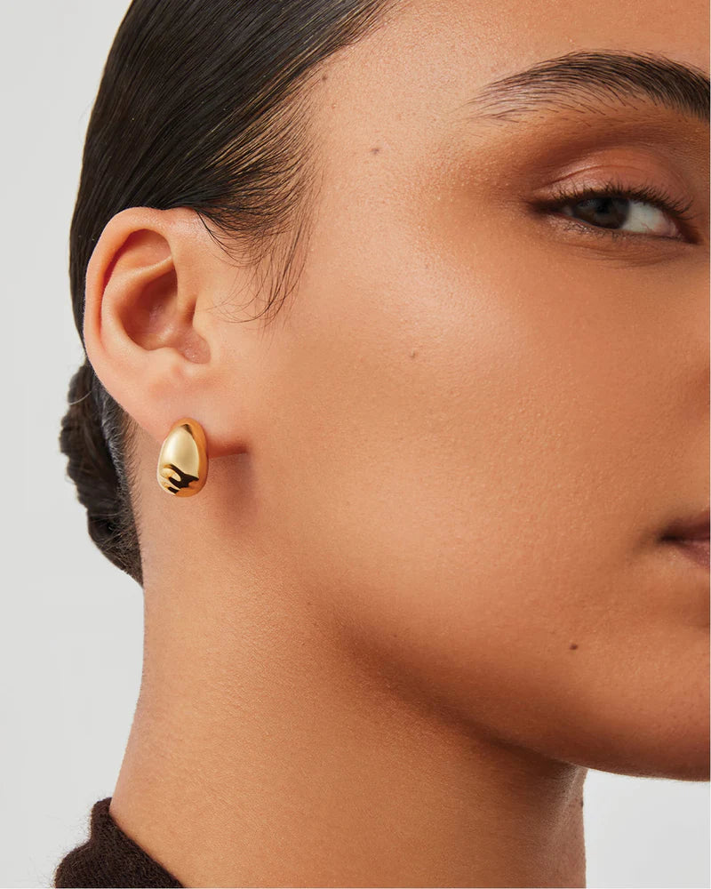 Small Nelle Hoop in Gold close up side view on model