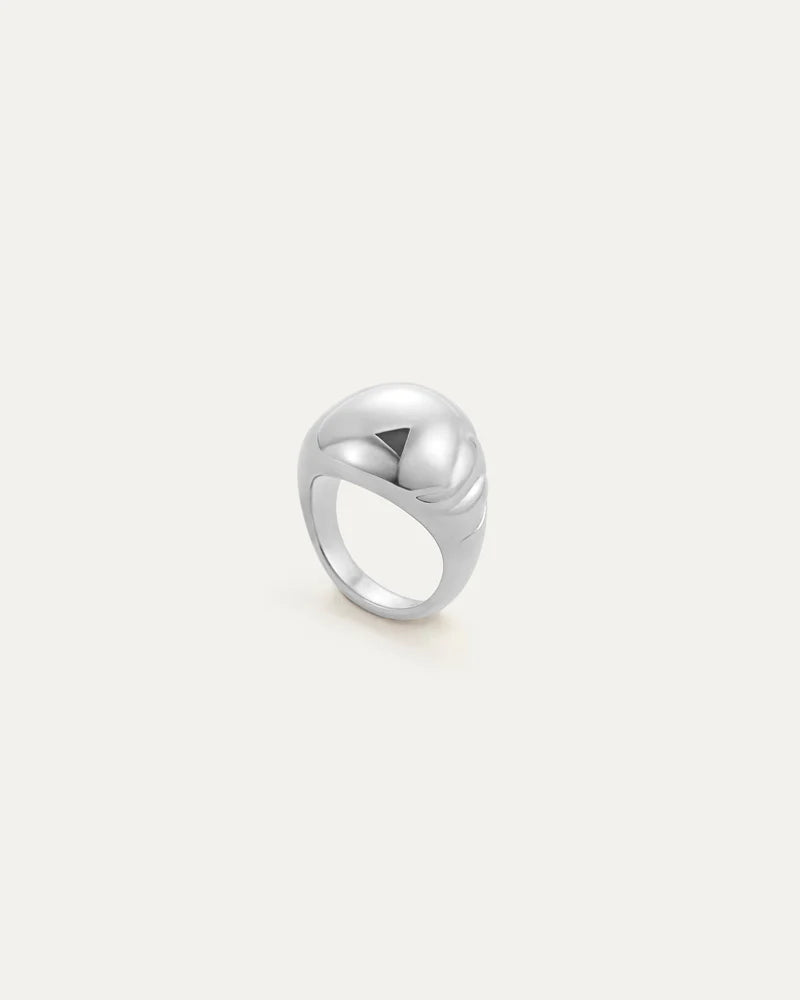 Nelle Ring in Silver Size 4 front and partial side view with ring standing up on white background