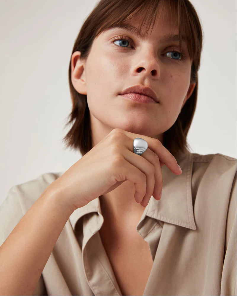 Nelle Ring in Silver Size 8 front view on model